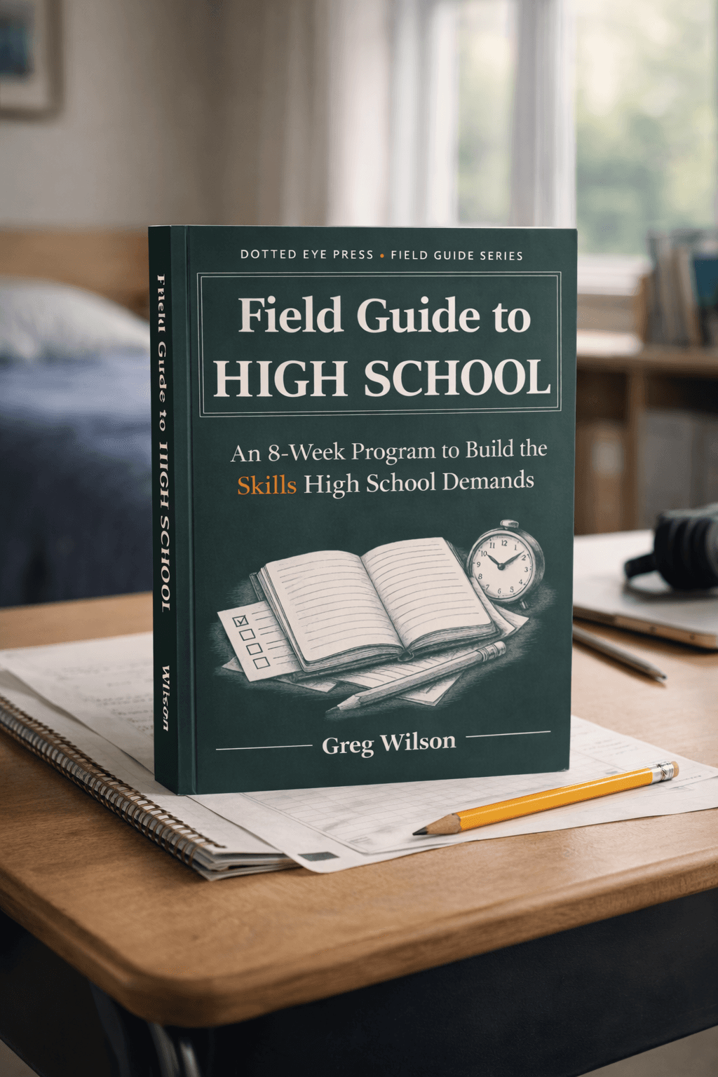 Field Guide to High School on a student's bedroom desk